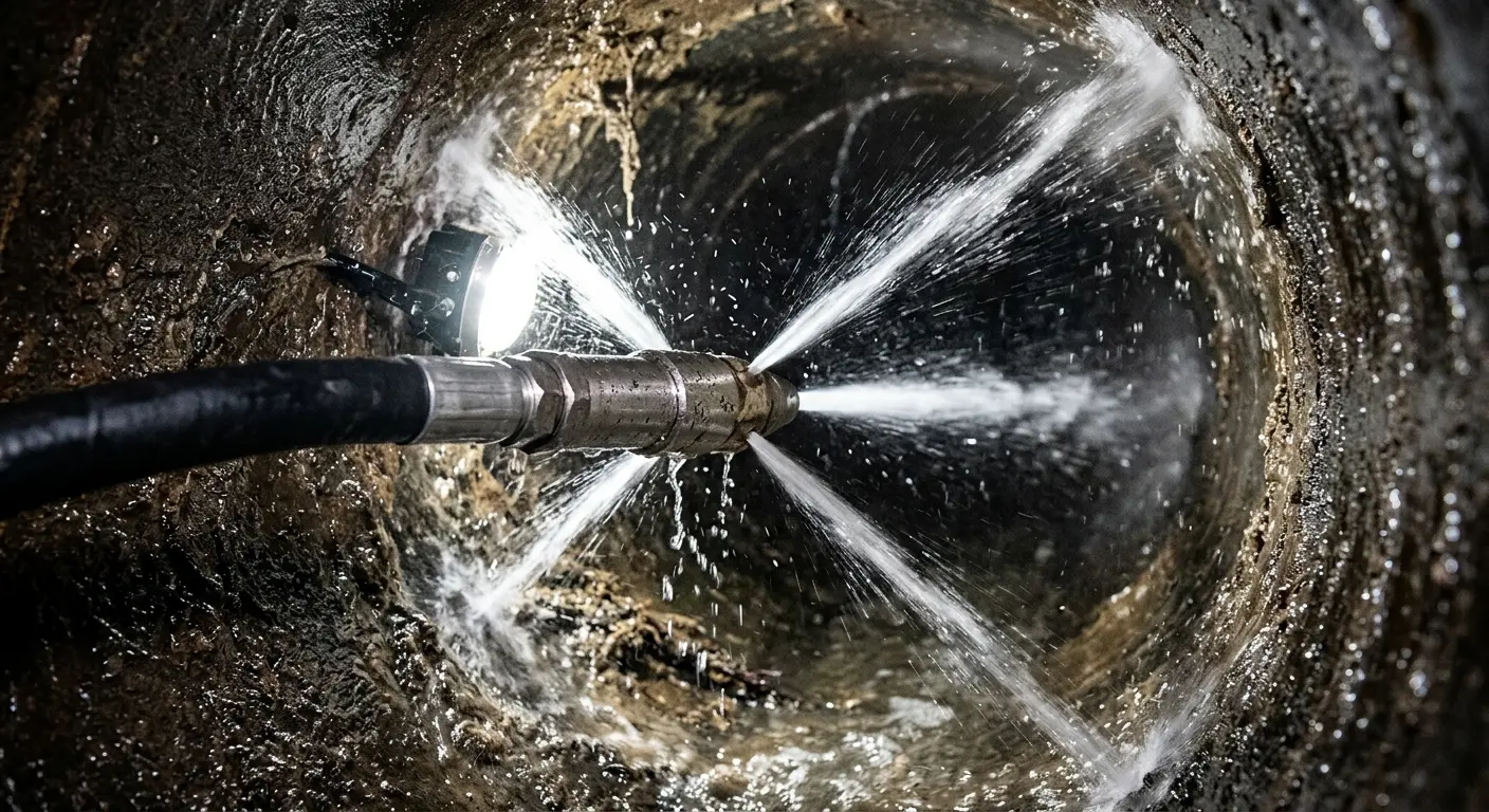 High-pressure hydro jetting nozzle cleaning sewer pipe for Sewer Cleanout in Lake Alfred